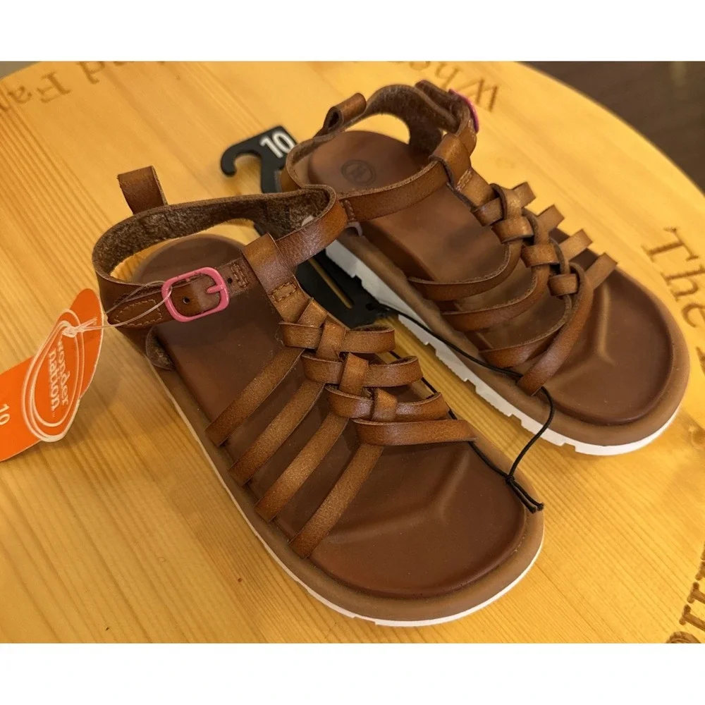 Wonder Nation Girls Brown Sandals 10 Comfort footbed Buckle Strap Snap